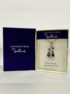 Hallmark Connections Stainless Steel Necklace Pendant 18-22” Chain 2 Cats Love